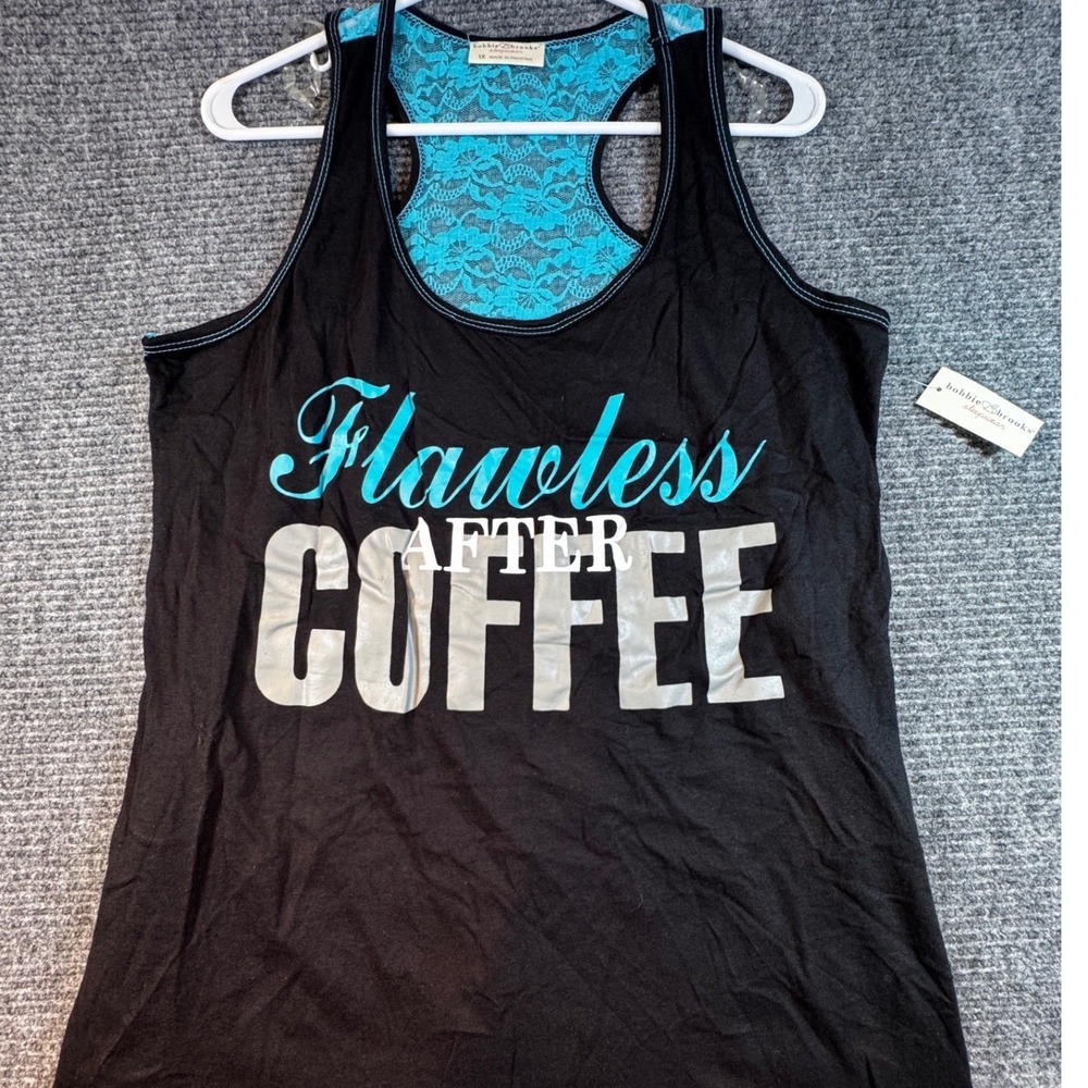 Bobbie Brooks Sleepwear Tank Top Womens 1X Black Blue Lace Flawless After Coffee